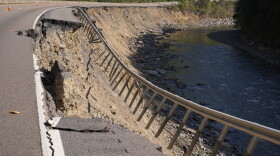 FILE - Damage from Hurricane Helene flooding is seen along eastbound lanes of Interstate 40 near the North Carolina state line, Oct. 7, 2024, in Cocke County, Tenn.