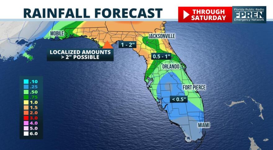 Map shows rainfall forecast for Florida