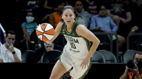 Seattle Storm guard Sue Bird (10) plays during the Commissioner's Cup WNBA basketball game against the Connecticut Sun on Aug. 12, 2021, in Phoenix. Bird announced Friday, Jan. 7, 2021, that she will return to the Seattle Storm next season, putting off retirement for at least one more year.