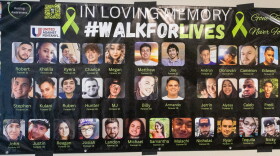 Banner of people who lost their lives to Fentanyl overdoses in the Abilene area. Photo by Alexander Brown.