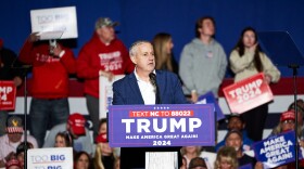 NC Republican party chair, Michael Whatley, speaks to the crowd at a Trump rally in Greensboro, NC on March 2, 2024.