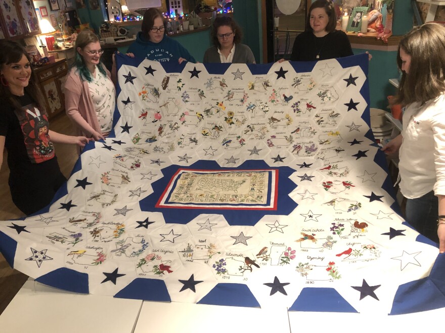 A professional quilter will put the filling and back on the quilt.