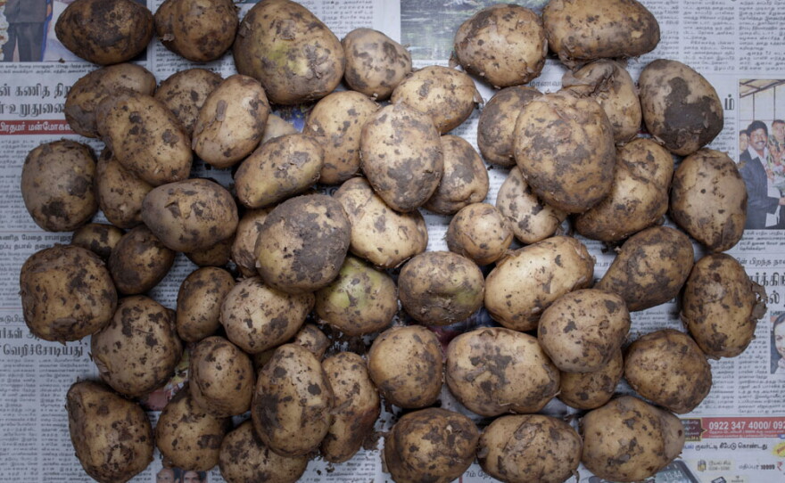 <strong>India:</strong> 32 rupees , or 60 cents U.S., of potatoes.