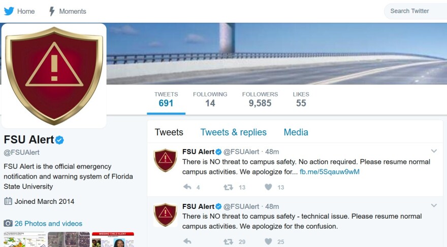 A screenshot of Florida State University's emergency alert page.