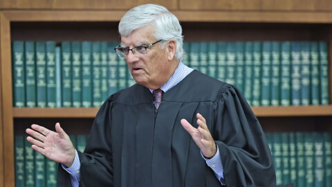 Judge William Sullivan addresses the jury during deliberations during Lindsay Clancy’s murder trial on Friday, Sept. 4, 2026, in Plymouth, Mass.