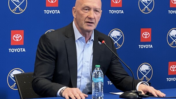 New Buffalo Sabres general manager Jarmo Kekäläinen is seen speaking during a news conference Tuesday, Dec. 16 at KeyBank Center.