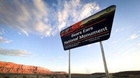 A boundary sign on US191 near Bluff, Utah, marks the entrance to Bears Ears National Monument, April 24, 2024.