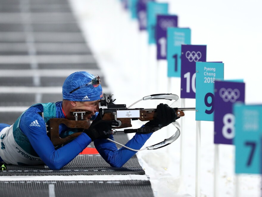 Tim Burke and other American biathletes spoke out about guns after the shooting in Parkland, Fla. Burke is seen here during the 10km Sprint Biathlon on Feb. 11 at the Pyeongchang Olympic Games.