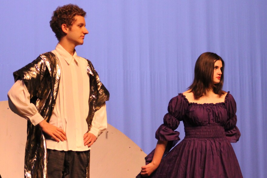 Alex Kahn (left) and Shauna Koch (right) perform "A Midsummer Night's Dream" on Monday, Nov. 10, 2025 in Kenai, Alaska.