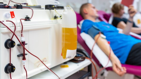 Plasma donation uses a special process (apheresis) to separate the yellowish liquid part of blood and return the red cells and platelets to the donor.