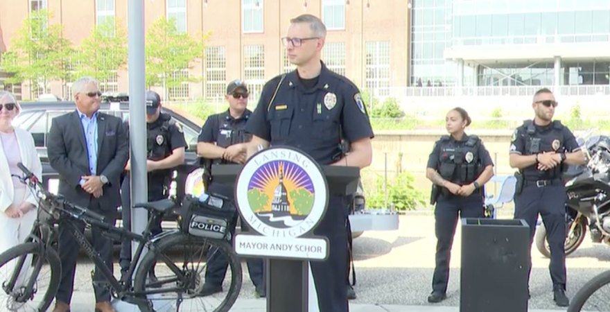 Lansing Police Department Chief Robert Backus spoke at a news conference about an increase in police visibility Wednesday, July 1, 2026.