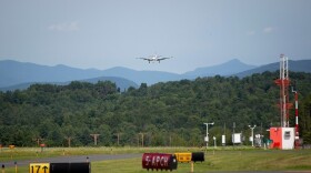 A plane comes in to land after distributing rabies vaccines across rural parts of Northern Vermont at Edward F. Knapp State Airport in Barre, Vt., on Monday, Aug. 10, 2026. The USDA uses six small planes equipped with conveyor belts to distribute the vaccines at an even rate as they fly across transects of rural areas. (Valley News photo)(