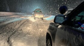 Vehicles are stranded along Interstate 80 at the Nevada State line and Colfax, Calif. (California Highway Patrol Truckee/AP)