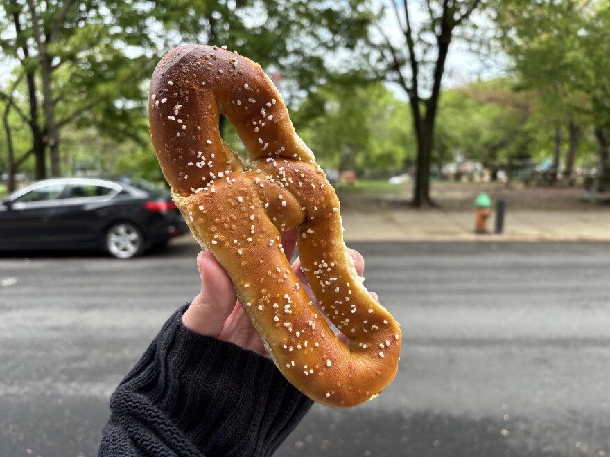 A fresh-baked pretzel from Philly Pretzel Factory
