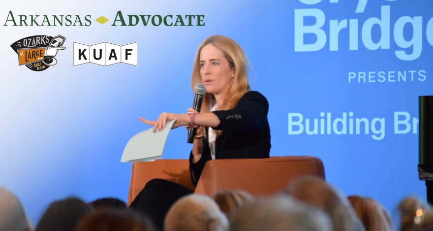 Olivia Walton, Crystal Bridges Museum of American Art board chair, speaks during a lecture at the Bentonville museum on Sept. 30, 2026.