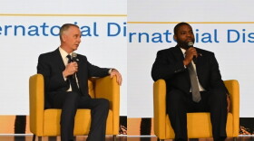 Florida gubernatorial candidates, Democrat David Jolly (left) and Republican U.S. Rep. Byron Donalds speak during WLRN'S Sunshine Economic Summit on Sept. 23 in Fort Lauderdale.