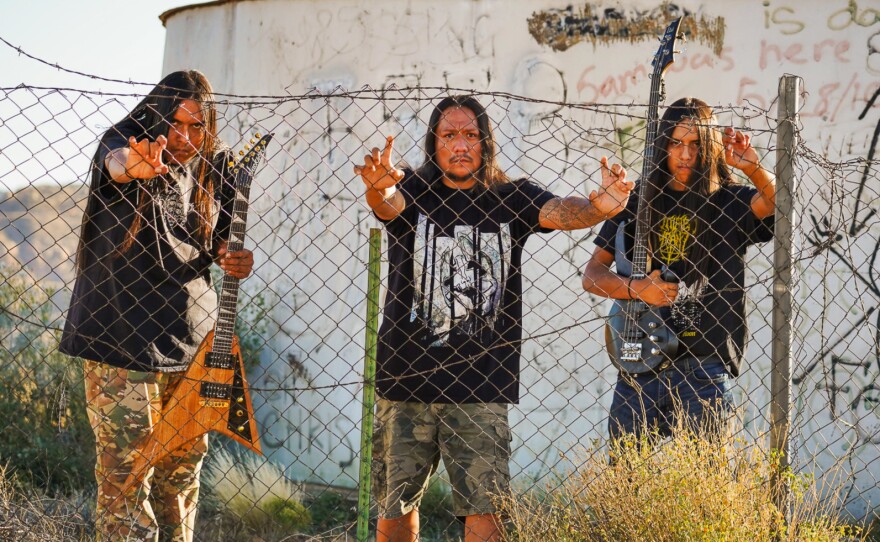 Lestat Standing Bear, Stewart Billie, and Unity Billie near their home in Nahodishgish, New Mexico circa 2023.