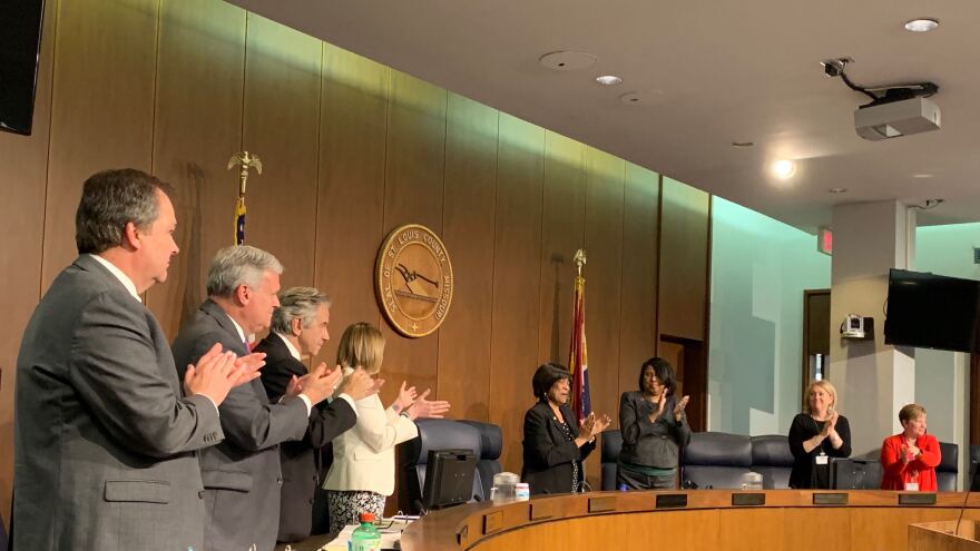 St. Louis County Councilmembers congratulate Hazel Erby for her tenure as councilwoman. Erby served on the county council for about 15 years. May 15 2019