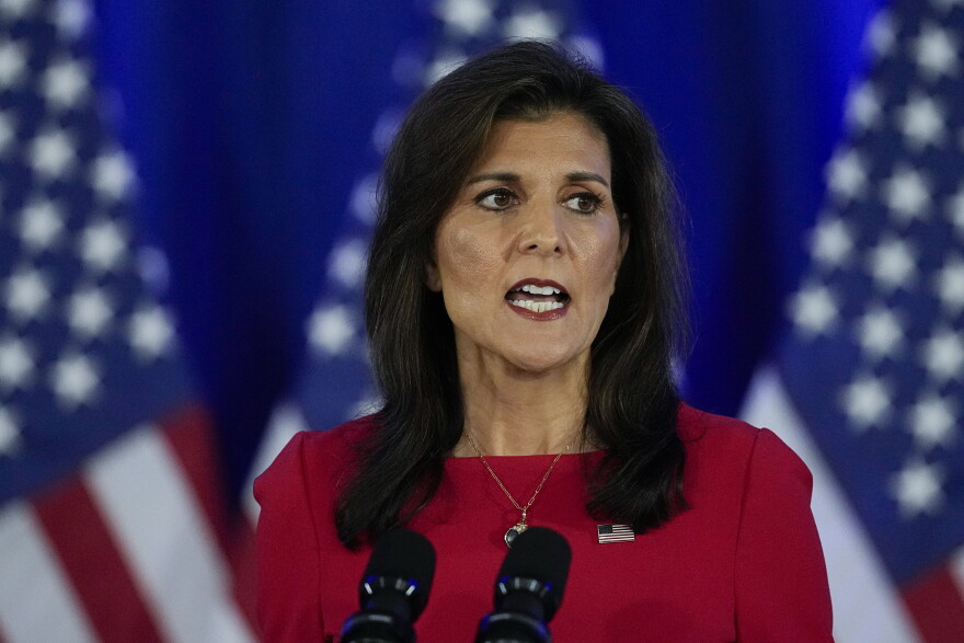 Tepublican presidential candidate former UN Ambassador Nikki Haley speaks during a news conference, March 6, 2024, in Charleston, S.C. (AP Photo/Chris Carlson)