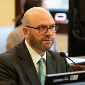 Attorney General-designee Stephen Cox speaks to senators during a confirmation hearing in the Senate State Affairs Committee on Thursday, April 30, 2026.