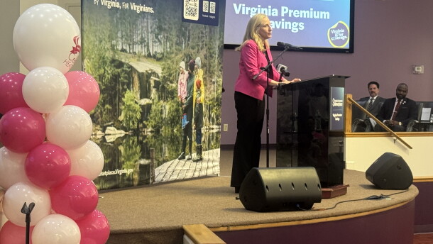 Gov. Abigail Spanberger addresses community members and state officials at Gethsemane Community Church in Norfolk on Wednesday. State leaders gathered to announce a new $150 million state fund aimed at lowering monthly marketplace health insurance premiums for eligible Virginians.