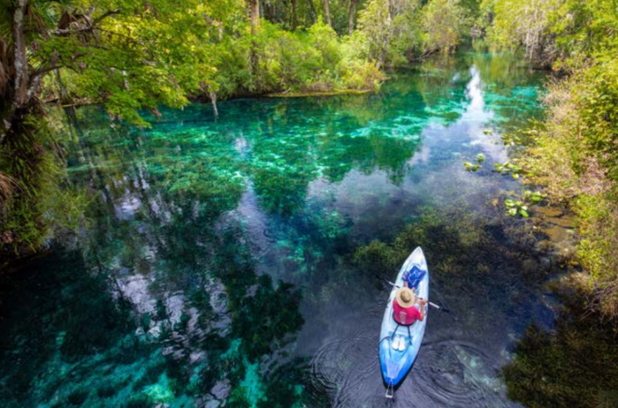 kayak floating on a spring