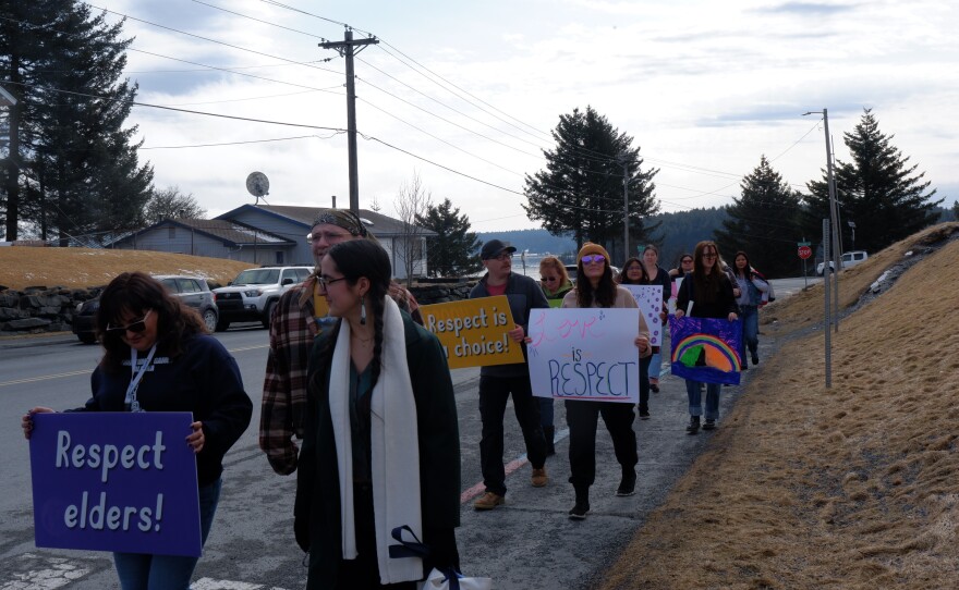 Some participants made their own signs for the annual march which is sponsored by KANA, KWRCC, the Sun'aq Tribe of Kodiak, the Native Village of Afognak and other organizations.