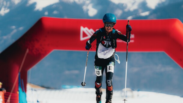 Jessie Young competing at the 2025 ISMF Ski Mountaineering World Championships individual Race in Morgins, Switzerland on March 7, 2025.