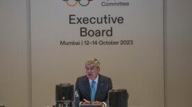 International Olympic Committee (IOC) president Thomas Bach speaks on the first day of the executive board meeting of the IOC ahead of the upcoming 141st IOC session in Mumbai, India, Thursday, Oct. 12, 2023.