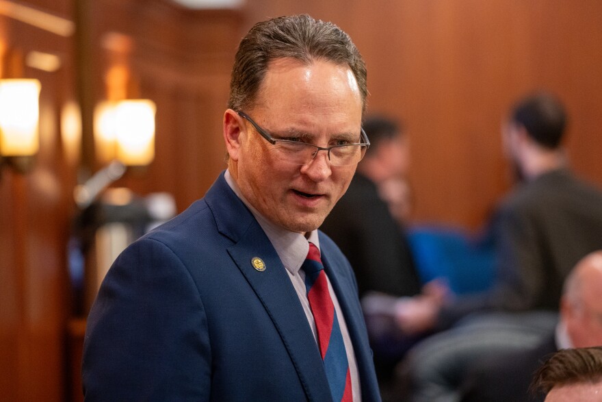 Rep. Ben Carpenter, R-Nikiski, speaks during a break on the House floor in Juneau on Jan. 16, 2024.