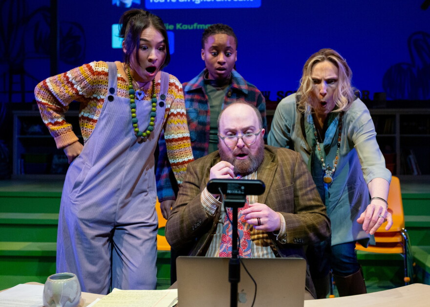 The cast of Eureka Day which has performances at the Gamm through February 1.