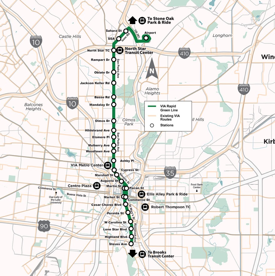 The Green Line Advanced Rapid Transit corridor map.
