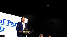 Tim Davis speaks as a candidate for chair at Tarrant County GOP executive committee meeting at Mercy Culture Church in Fort Worth on Nov. 22, 2025.