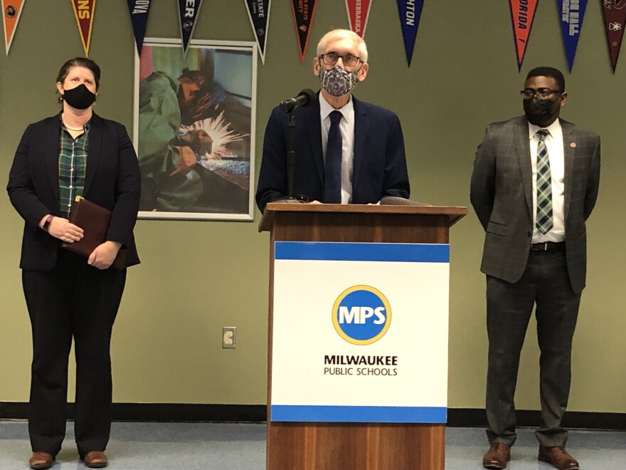 Gov. Tony Evers held a press conference at Milwaukee's North Division High School to announce an additional $110 million for public schools.