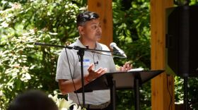 Portland State University professor Vivek Shandas speaks about the importance of addressing climate change on June 26, exactly one year since a 2021 heatwave killed 72 people in Multnomah County.