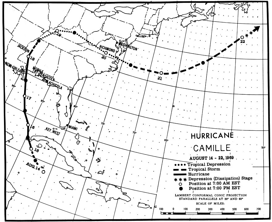 During August 1969, Hurricane Camille dropped rain from Mississippi to the Commonwealth. In Nelson County, more than 120 people died.
