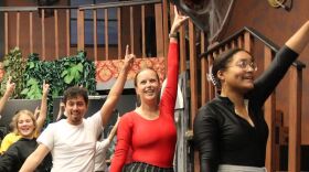 Actress Erin Coleman (in red top) during rehearsal June 11