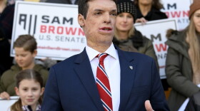 FILE - Republican senatorial candidate Sam Brown speaks after filing his paperwork to run for the Senate, March 14, 2024, at the State Capitol in Carson City, Nev. Brown is seeking to replace incumbent U.S. Sen. Jacky Rosen.