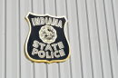 Indiana State Police logo on side of building.