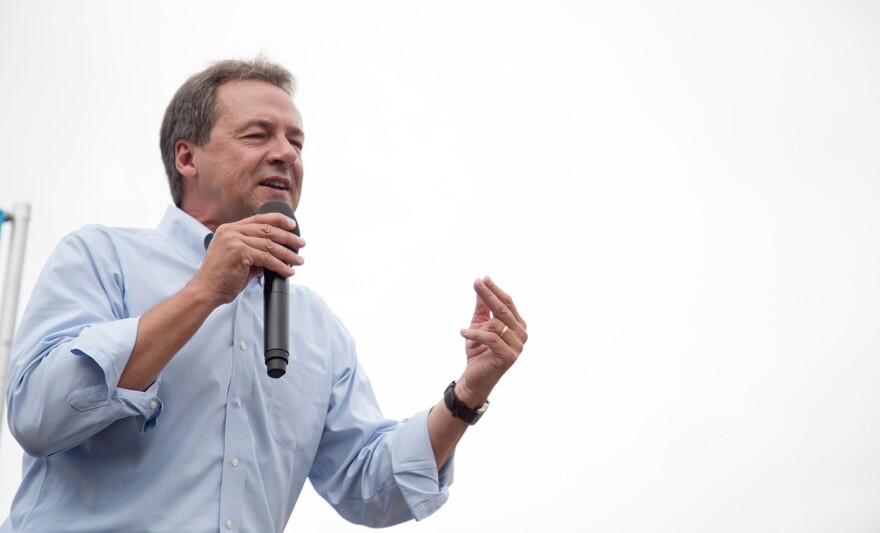 Montana Governor Steve Bullock speaking at the Des Moines Register Political Soapbox at the Iowa State Fair, August 16, 2018.