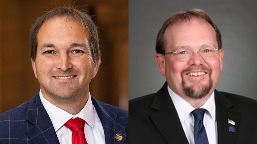 Indiana House District 33 candidates from left to right: Incumbent Republican J.D. Prescott and Democrat John E. Bartlett.