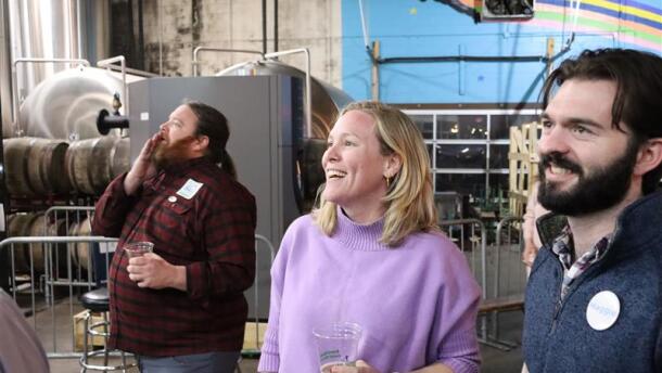 Incumbent Maggie Ullman moments after learning she earned second place in the Asheville City Council primary race on March 3, 2026.