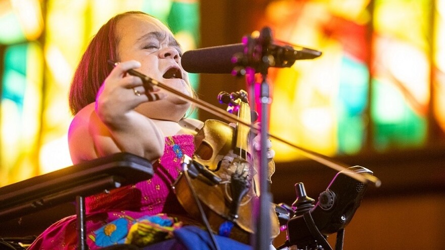 Gaelynn Lea performs at the Tiny Desk Family Hour at Central Presbyterian Church in Austin, TX during the 2019 SXSW music festival.