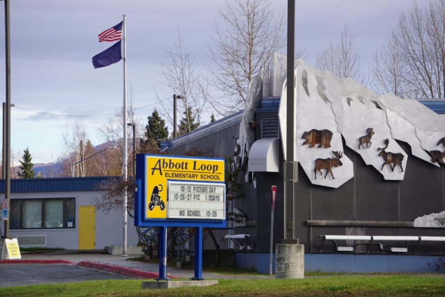 The front of Abbott Loop Elementary School in Anchorage is seen on Wednesday. The school is one of several being considered for closure in Anchorage because of a large budget gap.