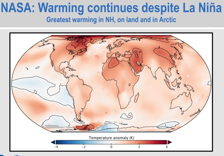 The 2021 global warming data shows continued higher temperatures in the northern hemisphere and the Arctic.