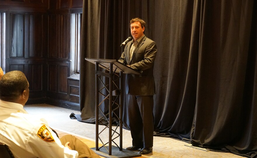 St. Louis County Executive Steve Stenger making remarks at the press conference to introduce John Gaskin III as the new St. Louis County NAACP president on Nov. 9, 2018.
