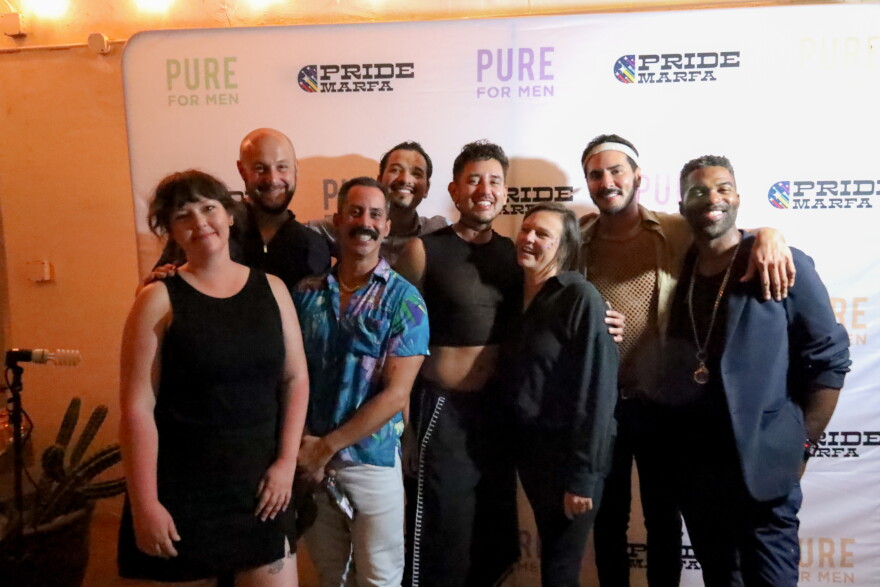 Pride Marfa organizers (from left to right): Abby Boyd, Robert Spiegel, Naaman Esquivel, Victor Hugo, Fabian Prado, Ana Stewart, Bobby Rey, and Lawrence Johnson.