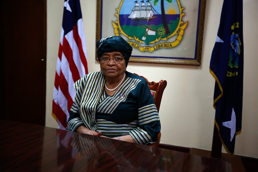 Liberian president Ellen Johnson-Sirleaf sits for a portrait before an NPR interview at the Ministry of Foreign Affairs in Monrovia.