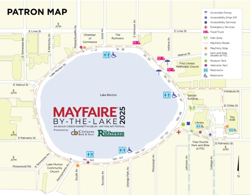 Map says Patron Map with locations for vendors and Mayfaire By The Lake in the middle