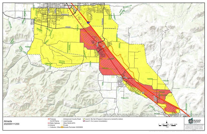 Evacuations in the Almeda Fire as of Tuesday, Sept. 15.